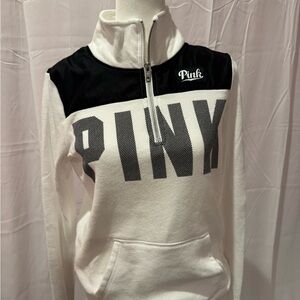 White zip up sweatshirt with BLACK PINK letters. Size XS